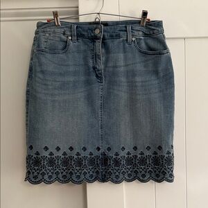 Talbots Blue Denim Petite Skirt with Black Label Detail